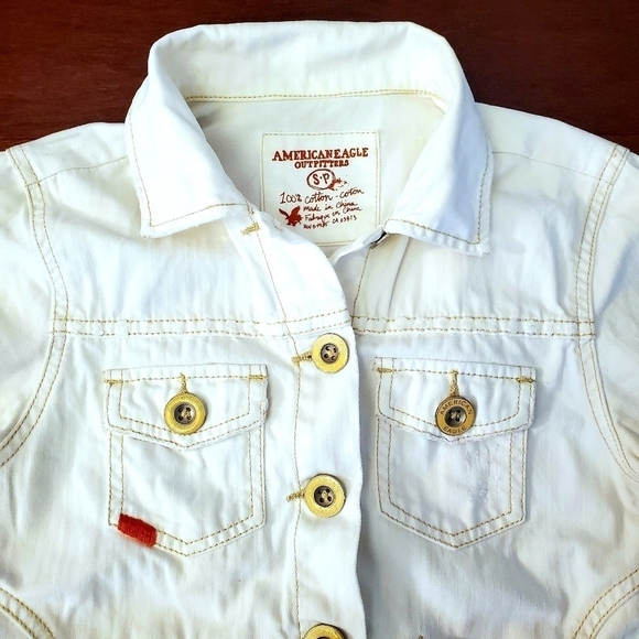 American Eagle White Denim Embroidered Jean Jacket - Picture 2 of 6